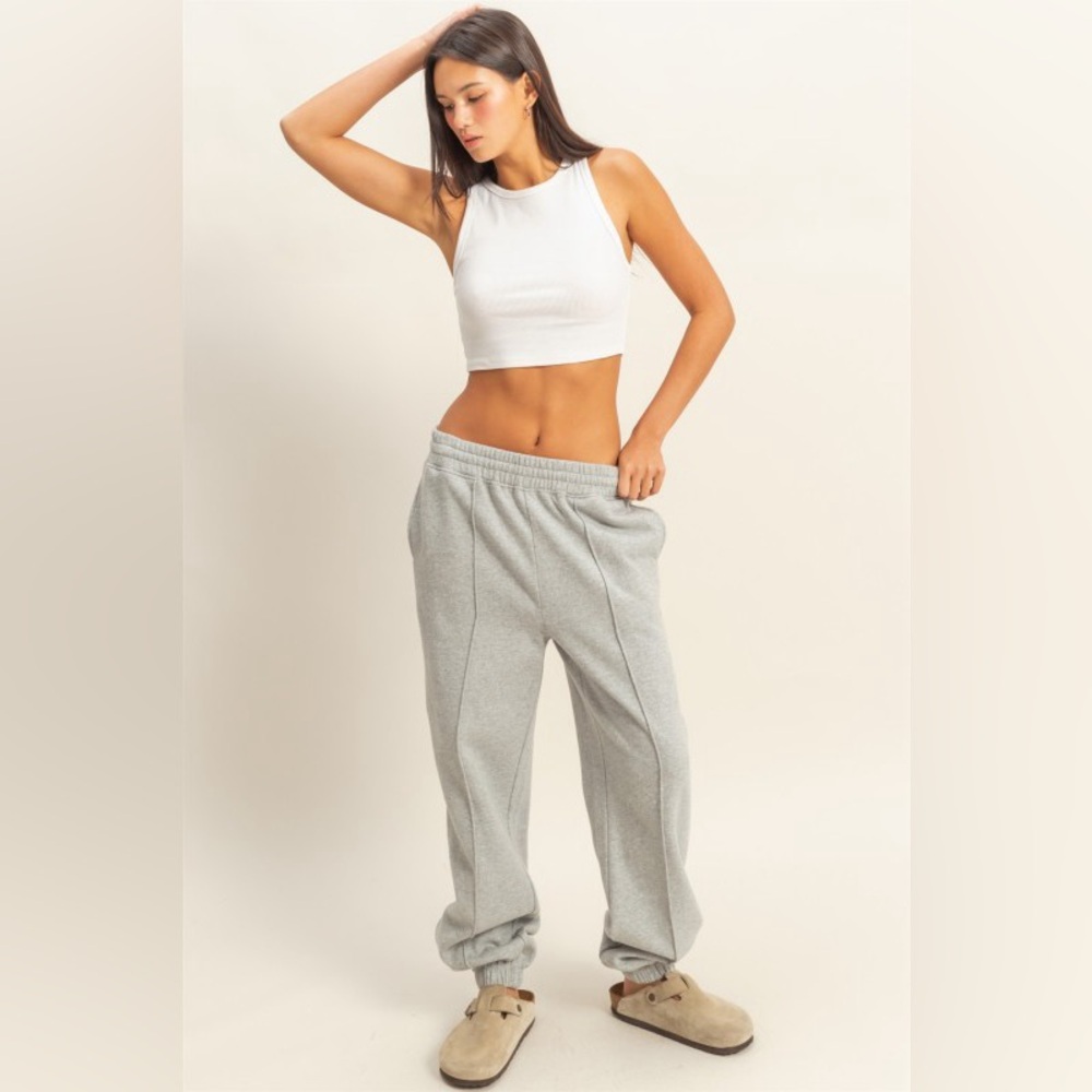 High-waisted Pintuck Sweatpants | GREY